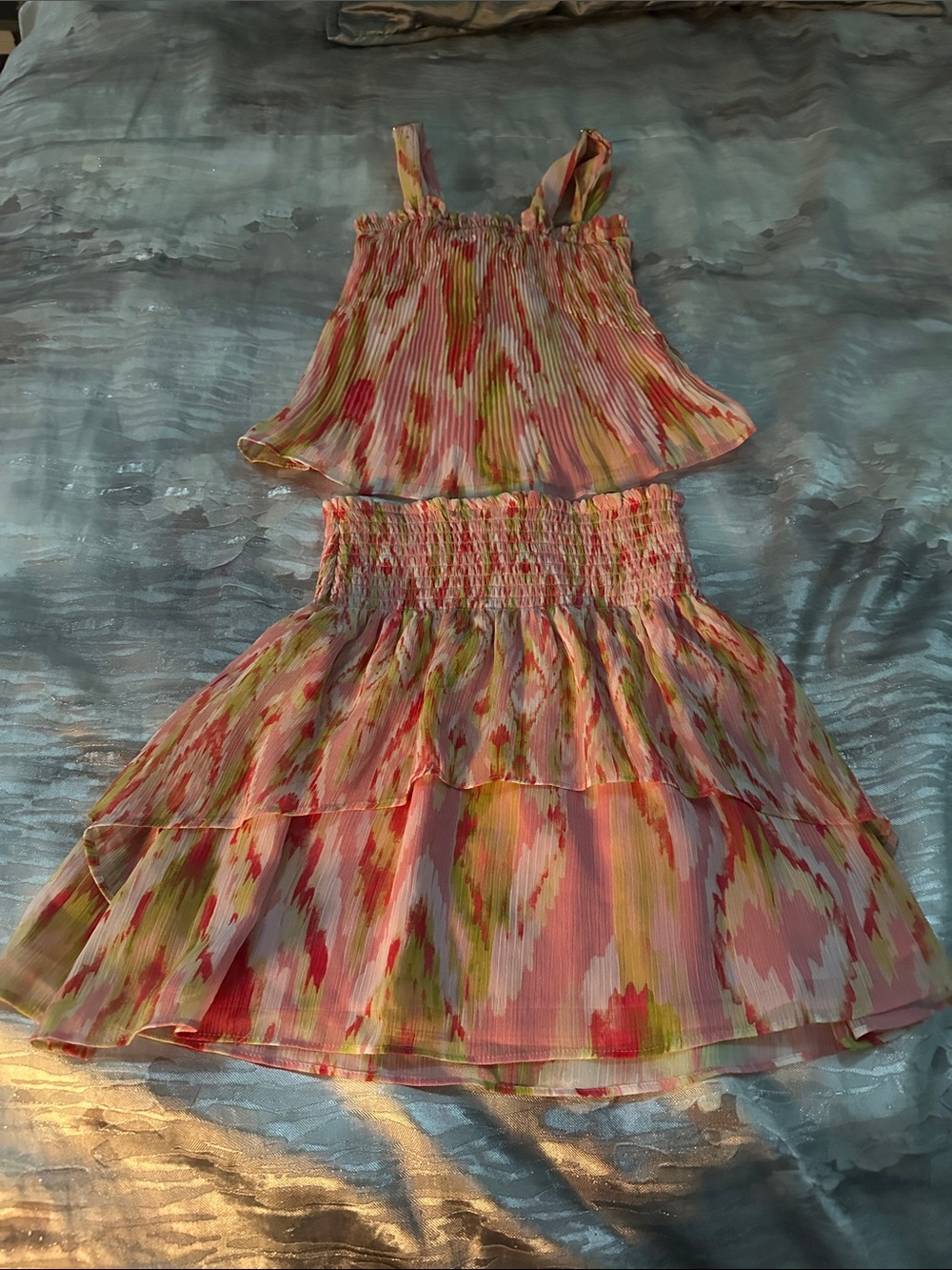 Girls Pink Multicolor Two-Piece Summer matching Set